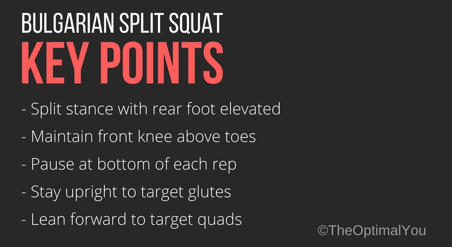 Key exercise points for the bulgarian split squats