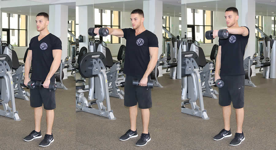 Alternating Front Dumbbell Raise Performed by Male Personal Trainer