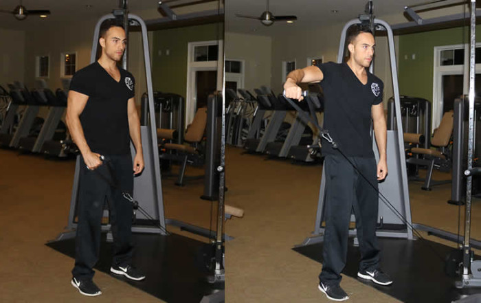 Cable Lateral Raise Performed by Male Personal Trainer