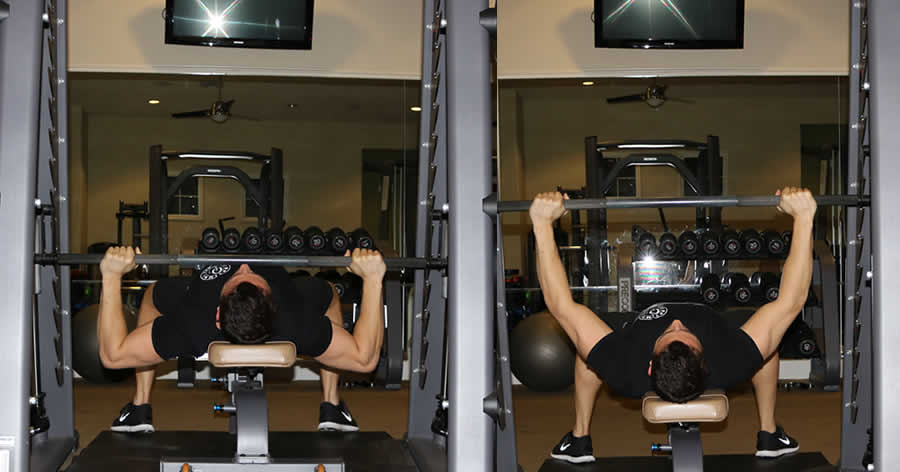 Flat Smith Machine Press Performed by Male Personal Trainer