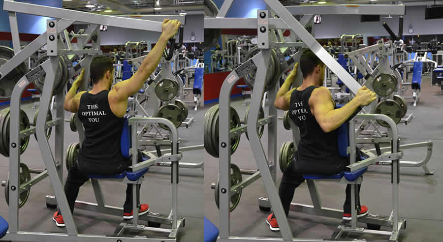 Modified Hammer Strength High Row Performed by Male Personal Trainer