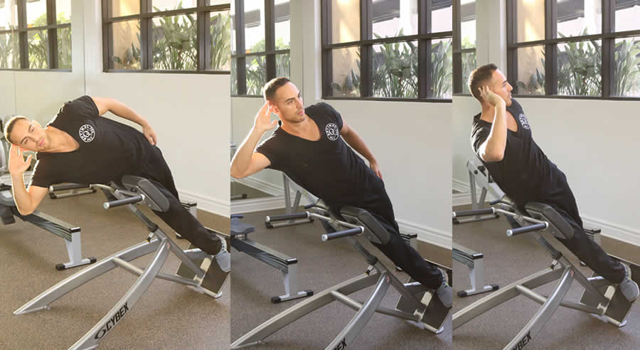 Oblique Crunches on Hyperextension Bench Male Online Personal Training
