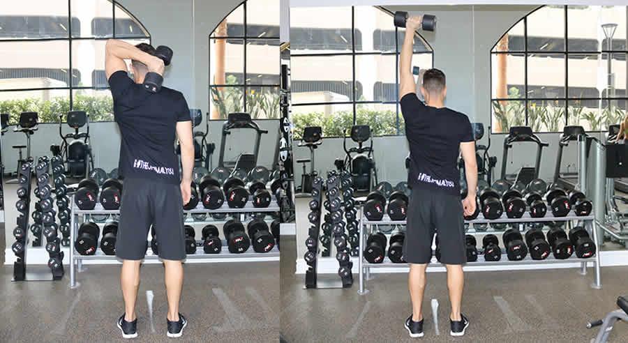 One Arm Overhead Dumbbell Extension Performed by Male Personal Trainer