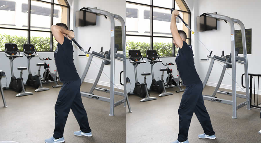 Overhead Cable Extensions Performed by Male Personal Trainer