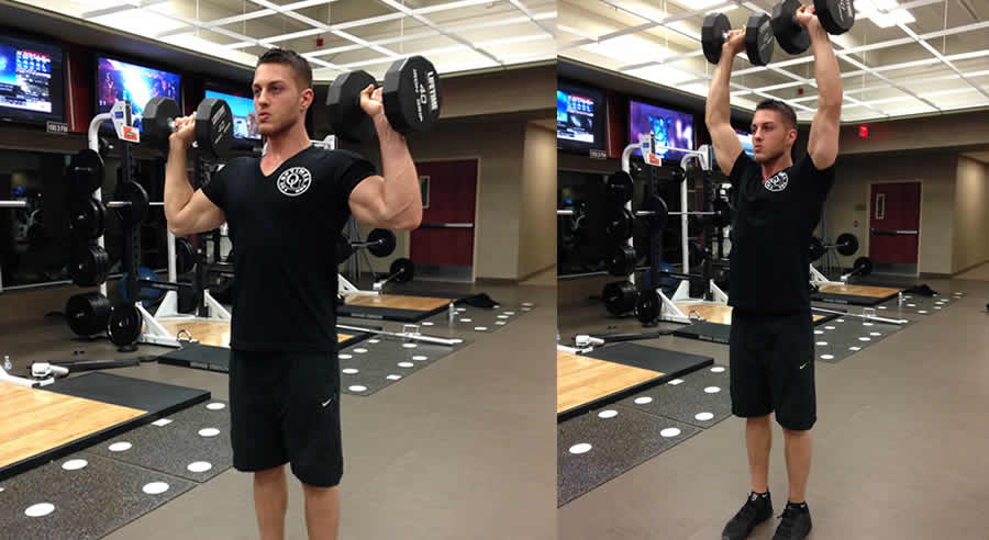 Standing Barbell Shoulder Press Performed by Male Personal Trainer