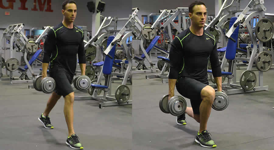Stationary Dumbbell Lunges Performed by Male Personal Trainer