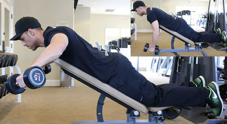 rear delt raise on incline bench performed by male personal trainer