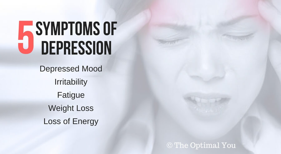 5 Symptoms of Depression: mood, instability, fatigue, weight loss, loss of energy
