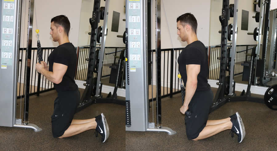 cable rope extension from knees performed by male personal trainer
