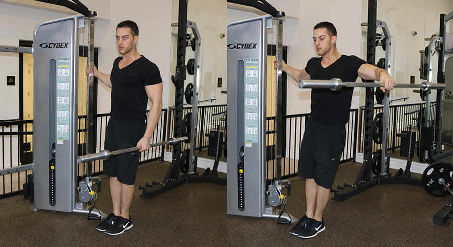 one arm barbell lateral raise performed by male personal trainer