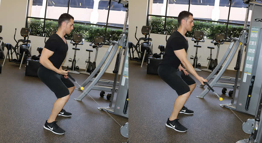 one arm cable low row performed by male personal trainer