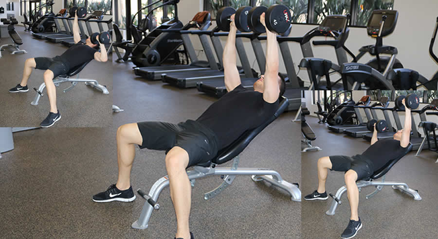 incline dumbbell press with isometric hold performed by male personal trainer