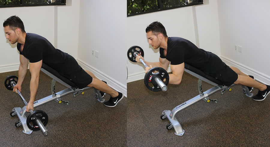 prone barbell curl performed by male personal trainer