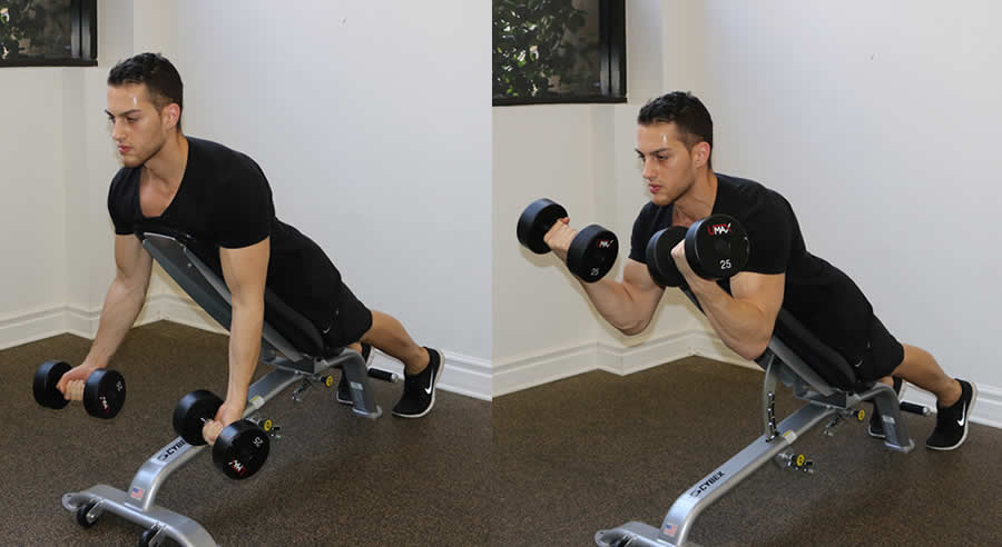 prone dumbbell curl performed by male personal trainer