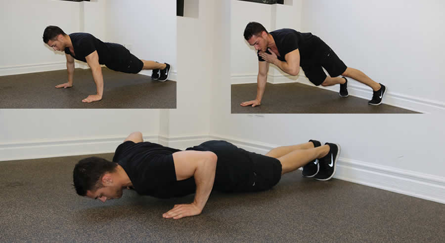 push up shoulder tap performed by male personal trainer