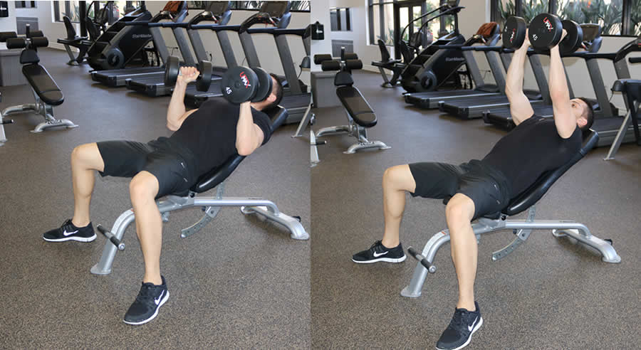 semi supinated incline dumbbell press performed by male personal trainer